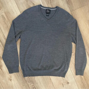 JOS A BANK Large Traveler V‎ Neck Gray Men’s Merino Wool Long Sleeve Sweater